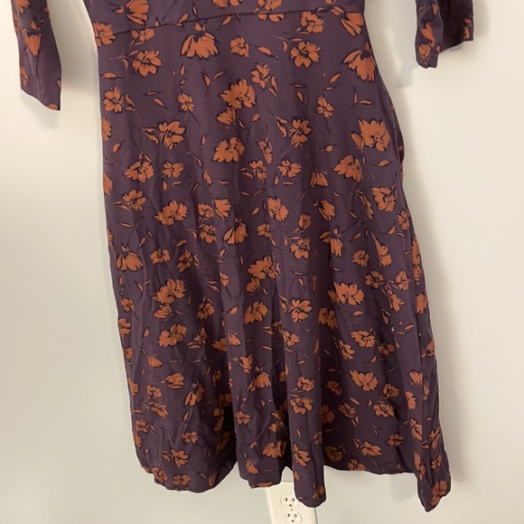 Pact Purple & Orange Cotton Blend 3/4 Sleeve V-Neck Floral Dress Size Medium - Picture 8 of 13